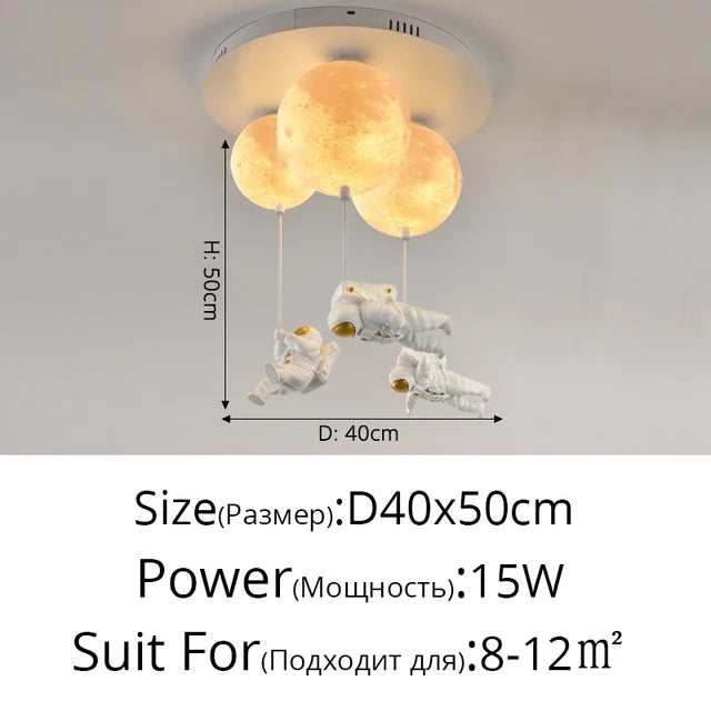 suspension lumineuse moderne astronautes lune blanc doré acrylique métal toucher interrupteur led 18cm 20cm