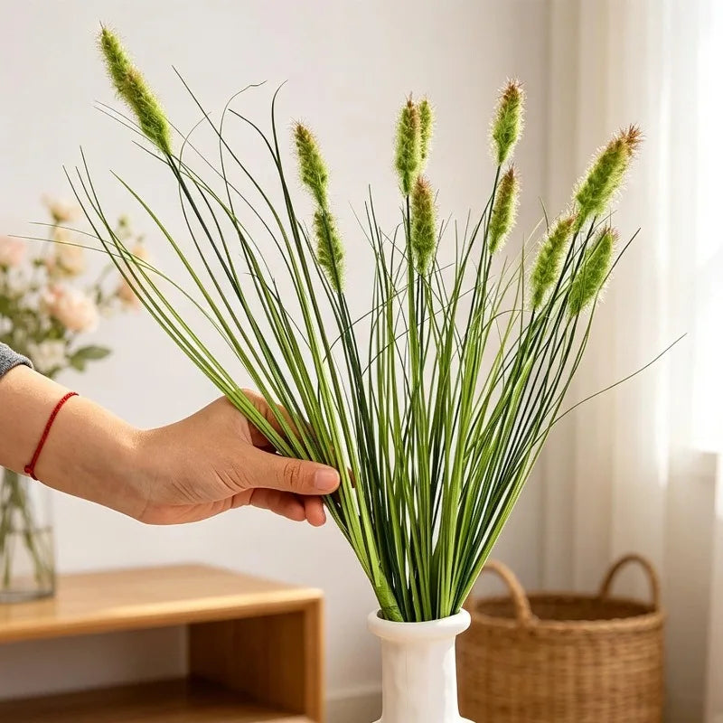 décoration intérieure rustique branches herbe artificielle épis naturels vases vert marron
