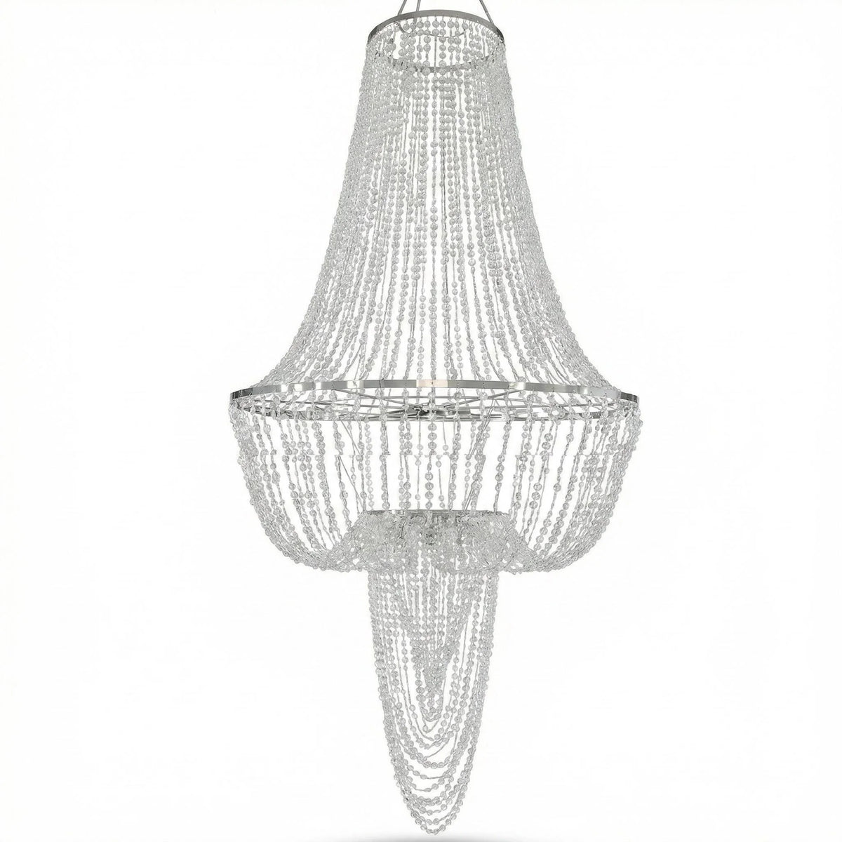 chandelier cristal transparent argenté élégant luxueux baroque suspension diametre 60cm hauteur 120cm