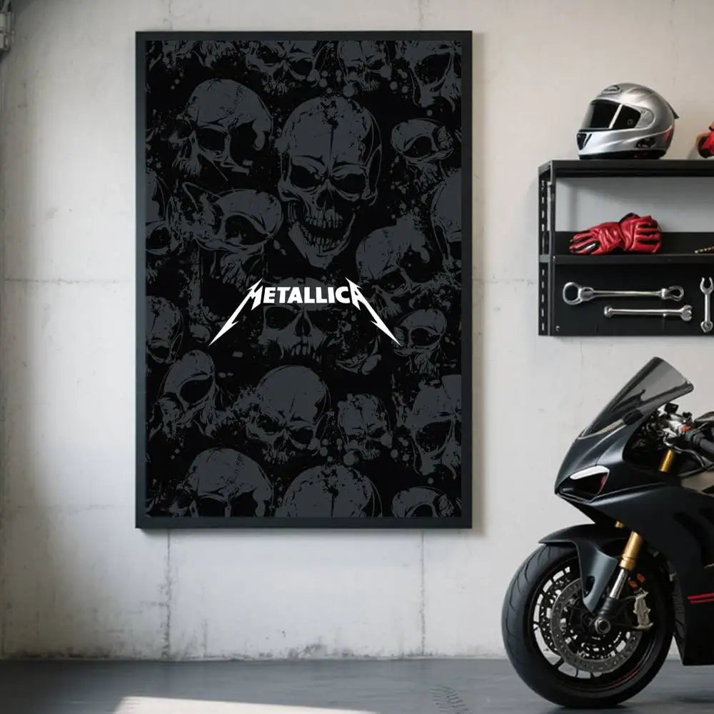 affiche autocollante metallica logo rock graphique cadre noir rouge blanc chambre