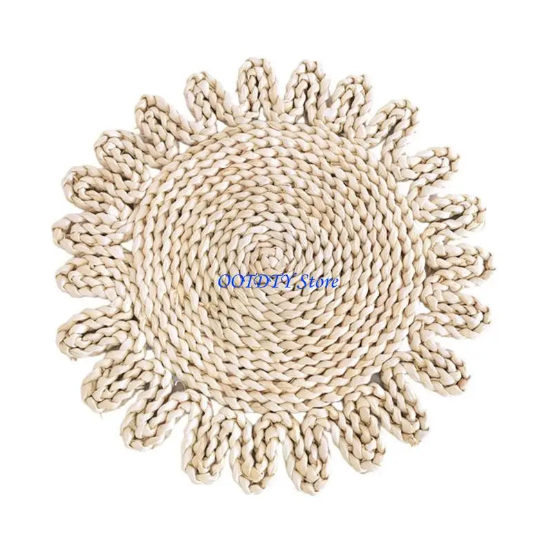 assiettes paille naturel beige vert clair tissage traditionnel franges blanches rustique boho chic