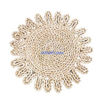 assiettes paille naturel beige vert clair tissage traditionnel franges blanches rustique boho chic