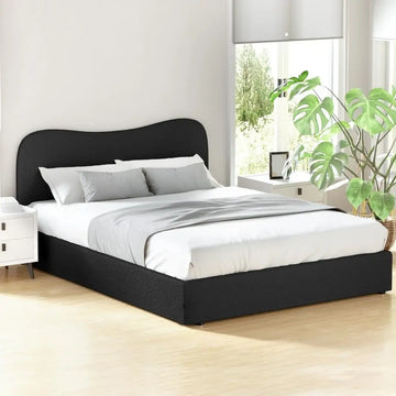 lit moderne tête lit velours noir blanc gris sommier bois lattes rembourré