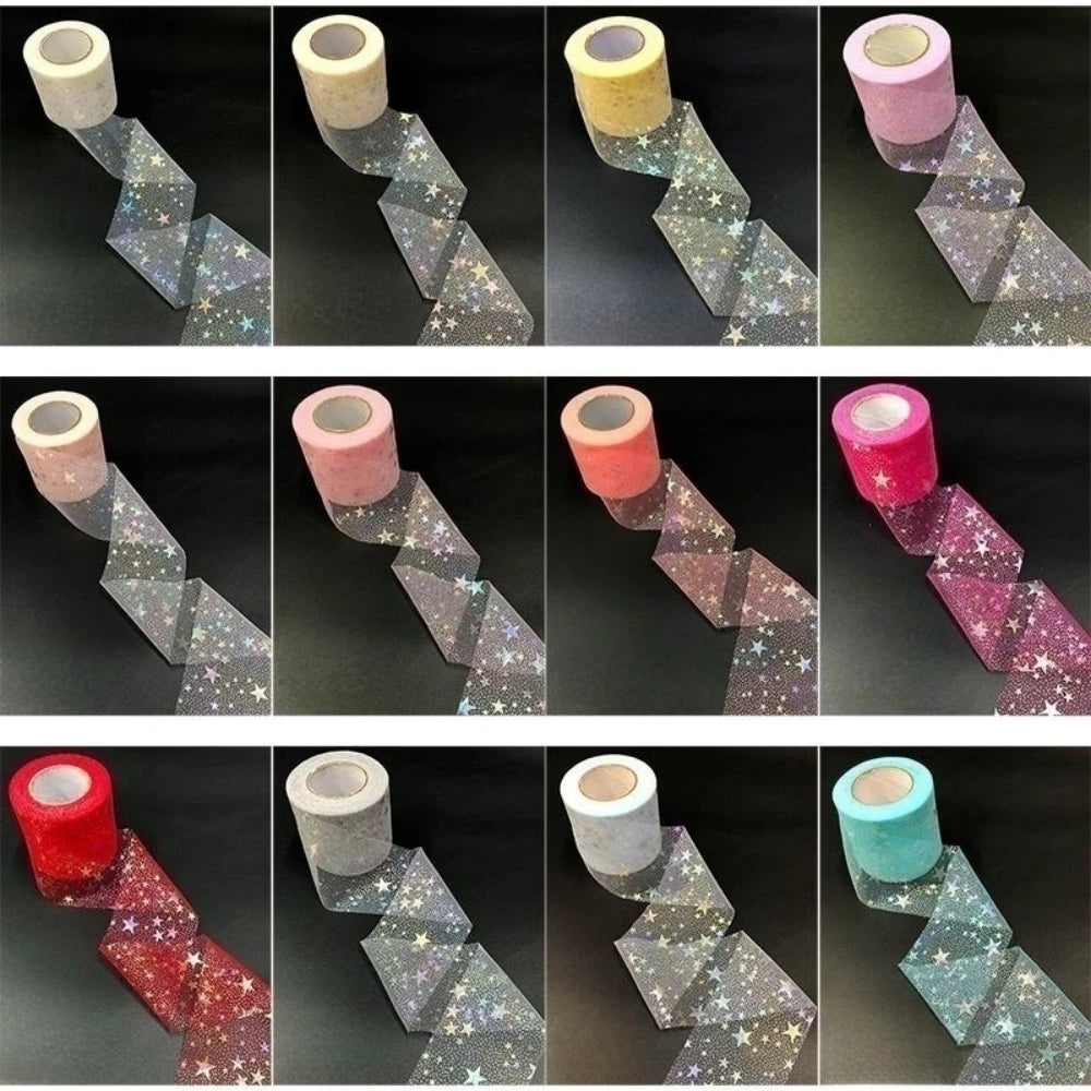 ruban tulle étoiles multicolores motifs points décoratif bricolage transparent noir tissu polyester