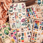 autocollants vintage multicolores floral adhésifs scrapbooking papier fleurs papillons étiquettes pinceaux peinture palette