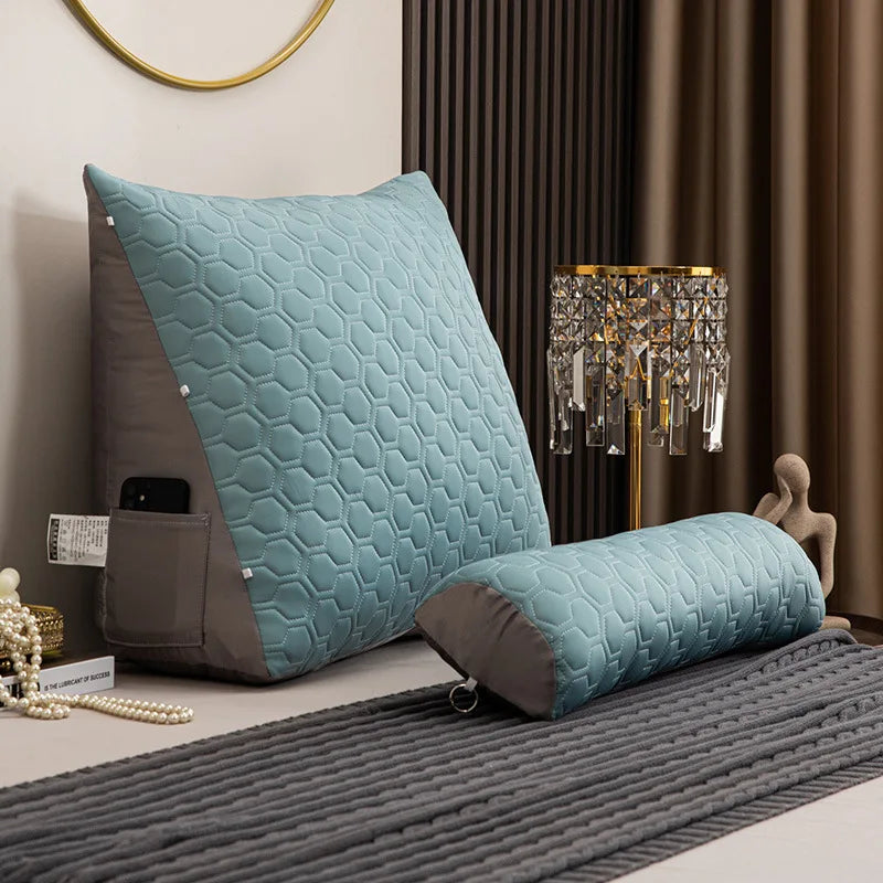 oreiller inclinable moderne hexagones bleu gris support lombaire breathable coton brodé amovible lavable adultère