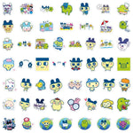 sticker dessin animé personnages animés couleurs vives bleu vert jaune rose noir blanc