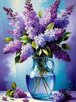 kit broderie diamant bouquet lilas vase verre bleu floral réalistes instructions violet lavender bleu
