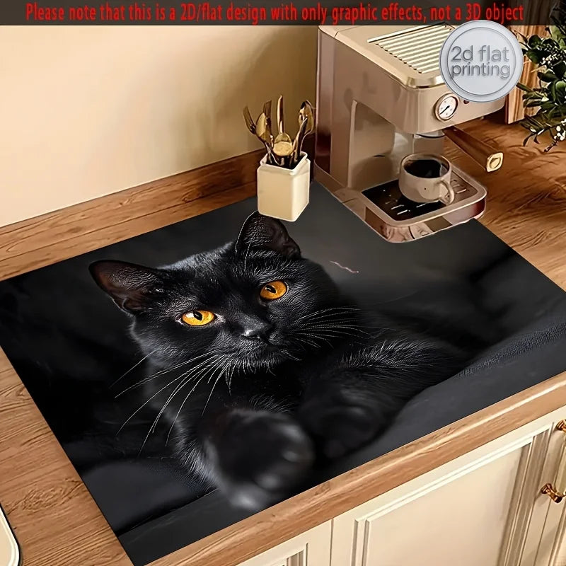 tapis cuisine noir chat graphique résistant chaleur antidérapant silicone polyestère respectueux environnement