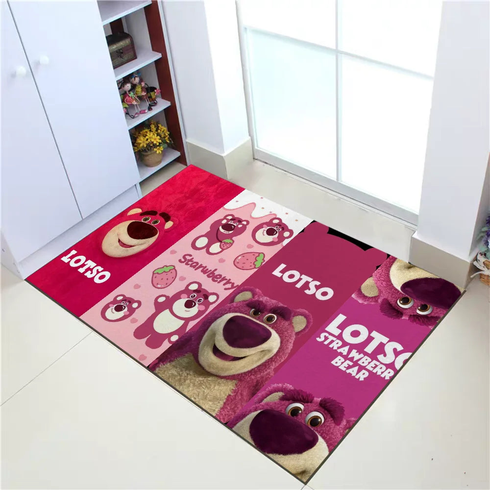 tapis moderne antidérapant personnages animés violet rose rouge vert noir