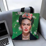 sac main toile blanc motif floral moderne poignées noires fleurs femme réutilisable grande capacité