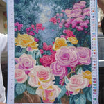 kit broderie point croix motifs floraux roses dahlias sauvages tissu opaque couleur variée