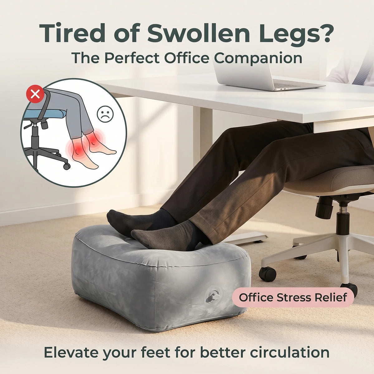 repose pieds gonflable velours gris bleu massage voyage relaxation support opaque ergonomique