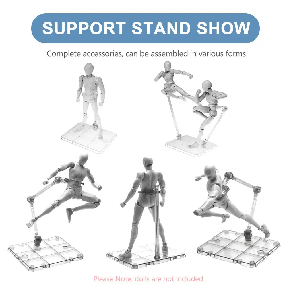 supports transparents modernes figurines articulées vis fixés plateforme divisée bras articulés