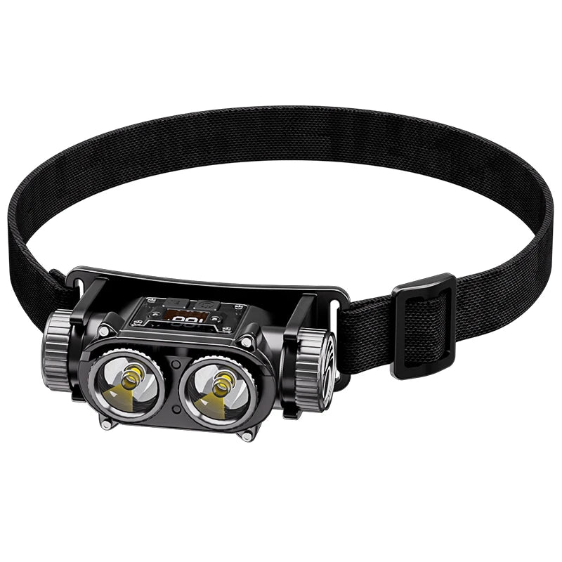 lampe frontale rechargeable led zoom ceinture ajustable batterie intégrée écran numérique pêche