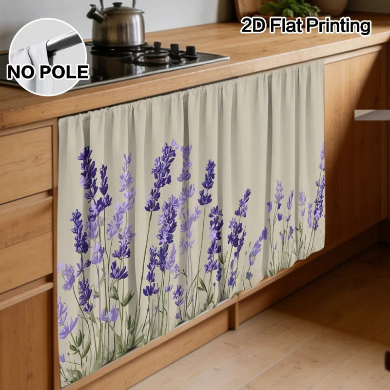 rideau cuisine fleur lavande violet beige clair classique machine wash polyester