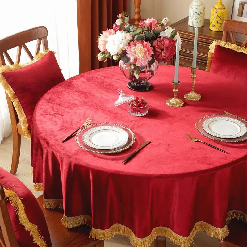 nappe velours rouge élégante table basse mariage solide réutilisable machine laver round chaises coussins