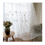 rideau blanc transparent polyester broderie fleurs décoratif salon fenêtre maison