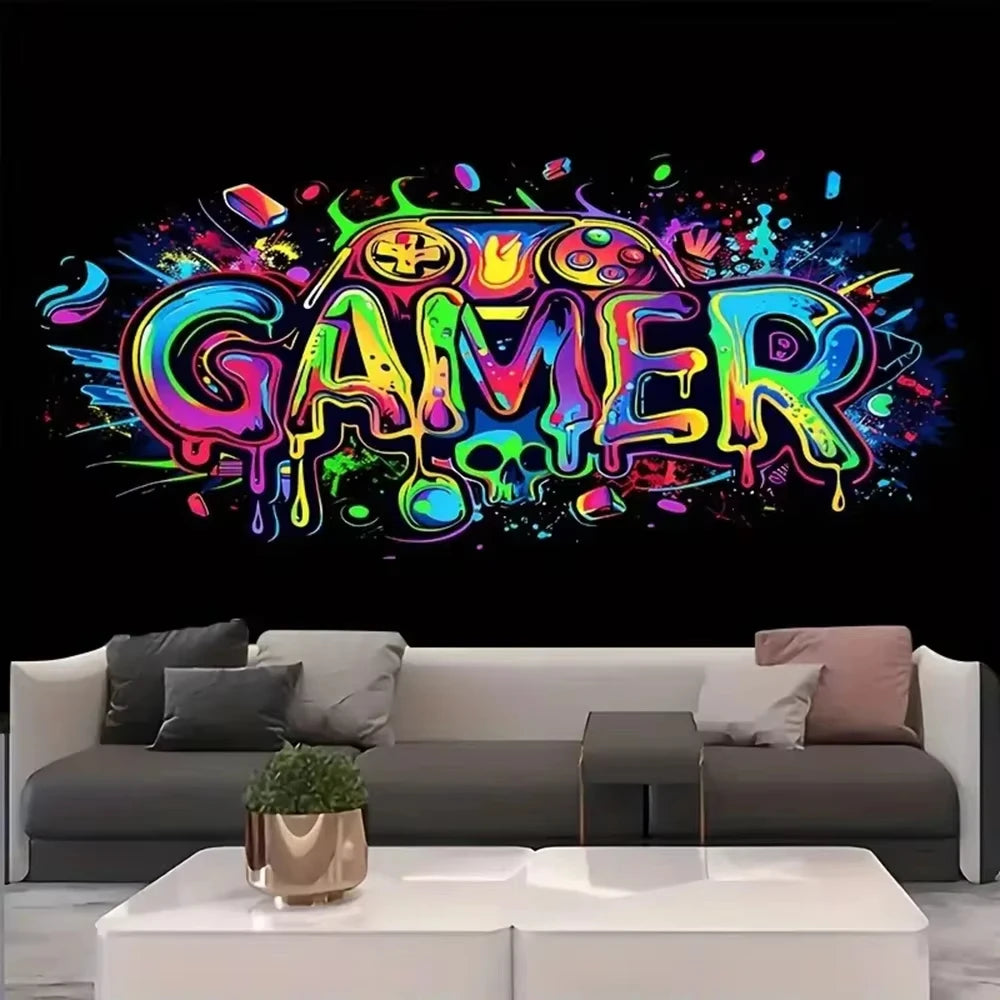 autocollant mural graffiti multicolore peinture éclatée décoration moderne salle jeux mur graphique stylisé