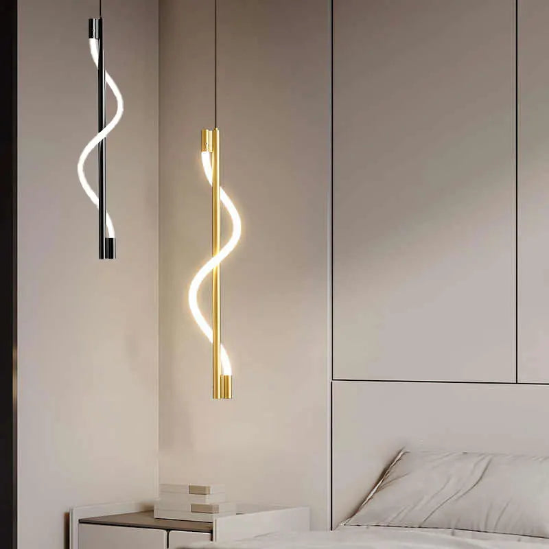 lampe suspension spirale moderne noir blanc doré élégante intérieur salon chambrehôtel