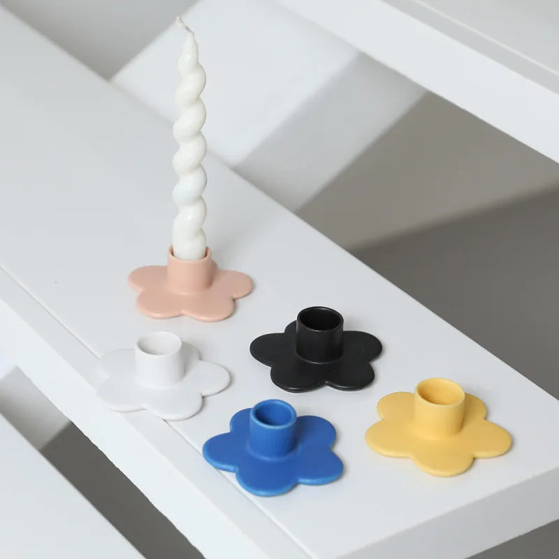 support bougie céramique moderne fleur rose clair bleu jaune noir blanc adhésif decoration maison