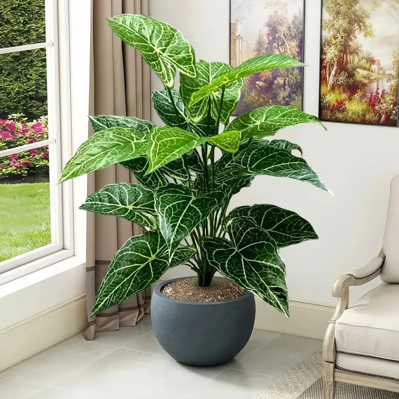 plantes artificielles decoration maison moderne arbres vert foncé pots gris blancintérieur salon jardinextérieur balcon