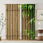 rideau imprimé bambou vert naturel opacité deux pièces fenêtre polyester decoration maison classique rustique