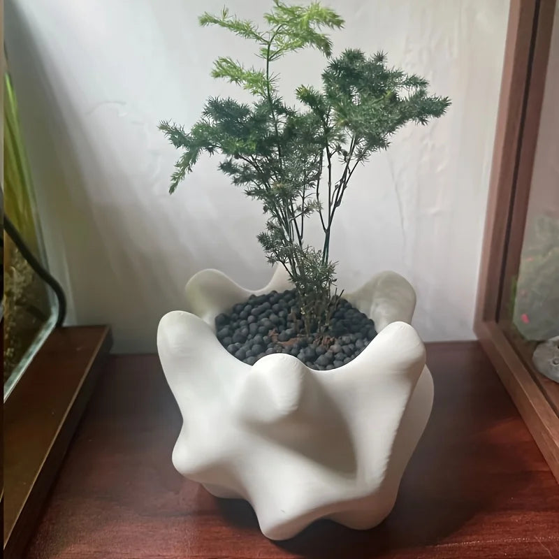 pot fleurs forme irrégulière moderne blanc texturéintérieur extérieur drainage succulentes