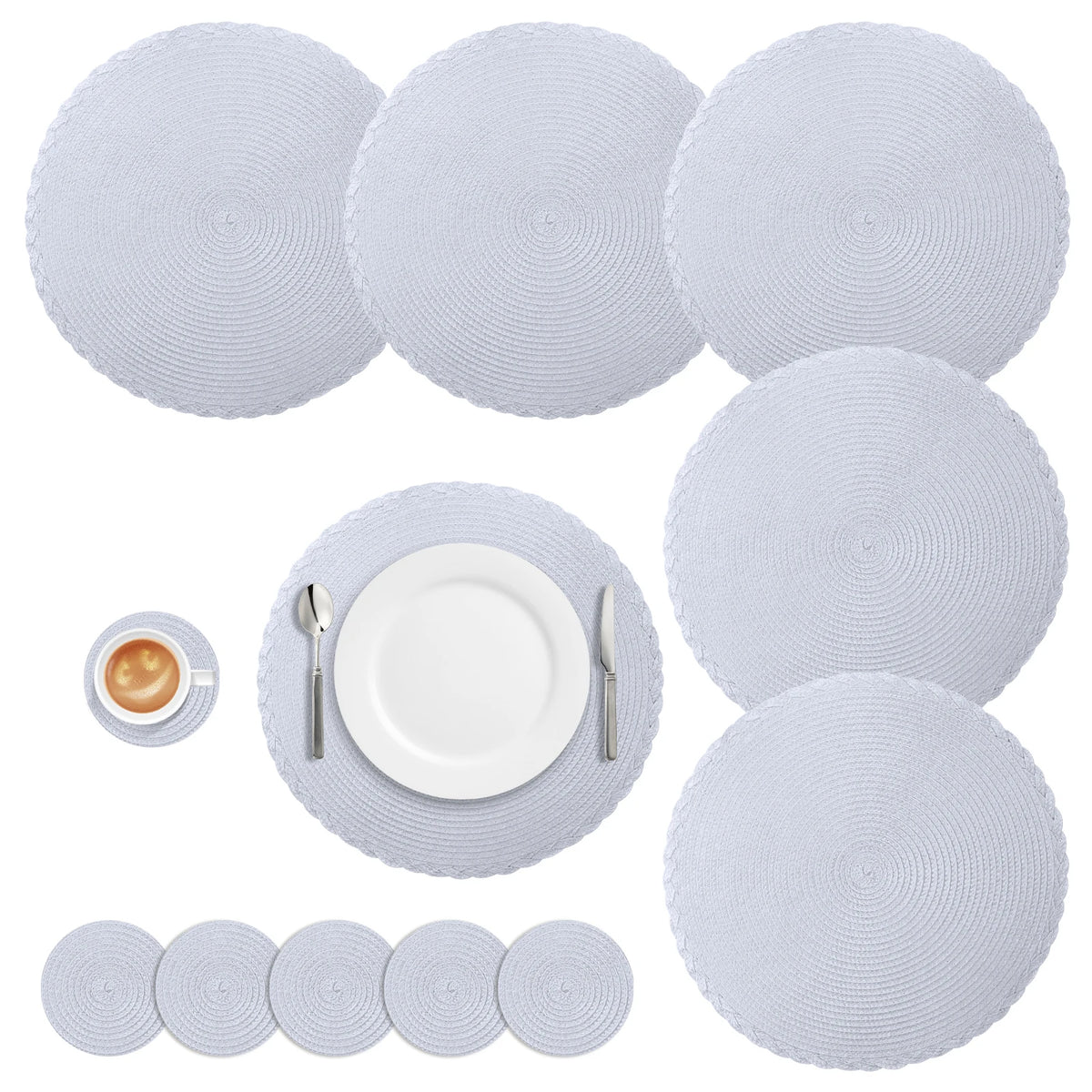 tapis table classique tissage rond marron clair respectueux environnement 34cm diamètre assiette fourchette couteau