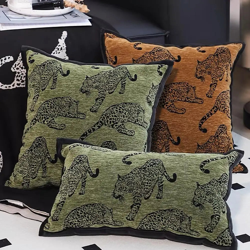 housse coussin carrée motif léopard décorative canapé salon maison moderne vert