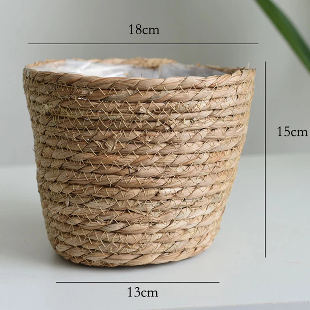 panier pliable osier tissé motifs réguliers poignées cuir naturel rustique jardin