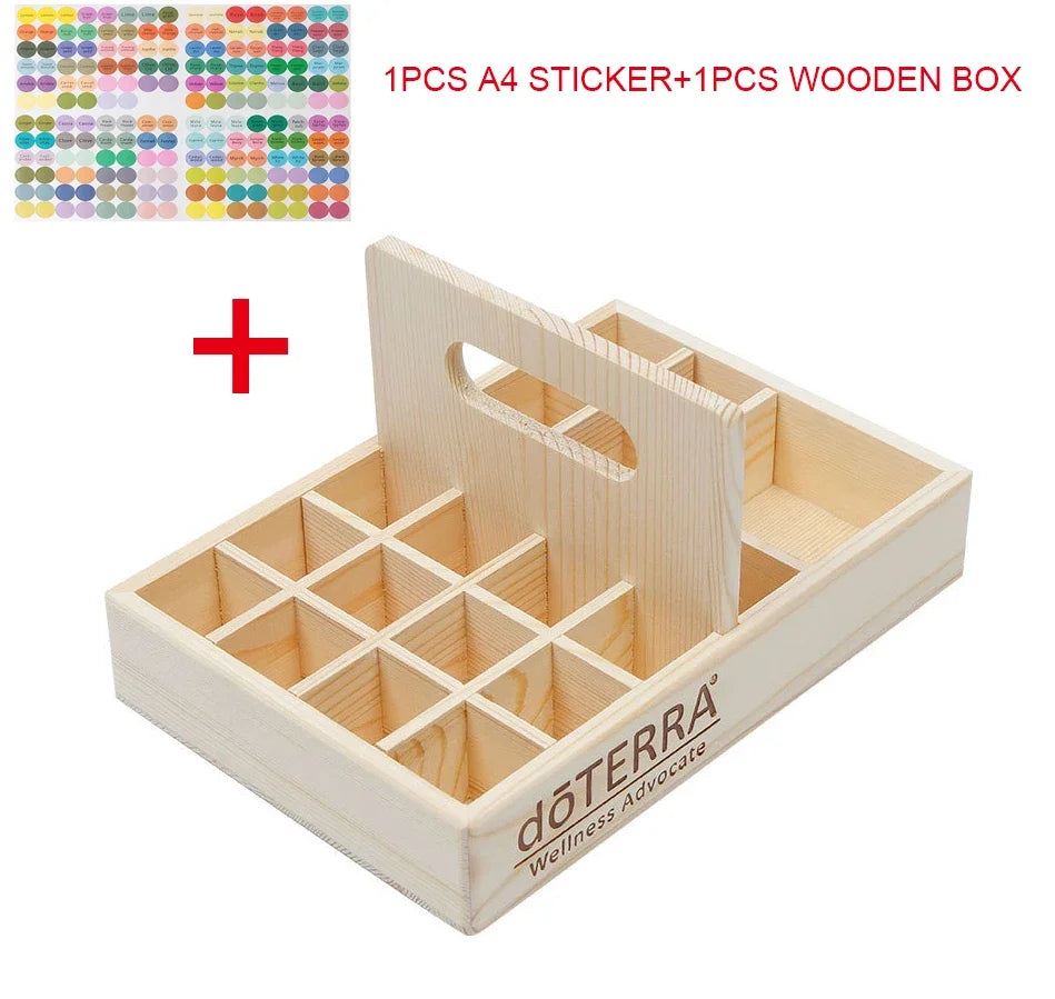 boîte rangement bois huiles essentielles 25 compartiments autocollant multicolore respectueux environnement stockage salon
