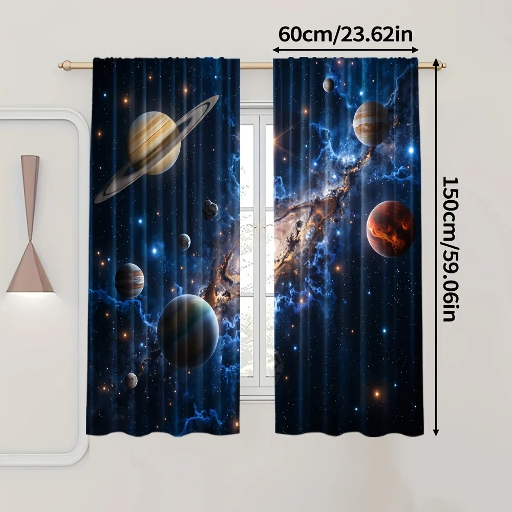 rideau roulant spatial moderne galaxie planètes étoiles opacité bleu foncé gris chambre