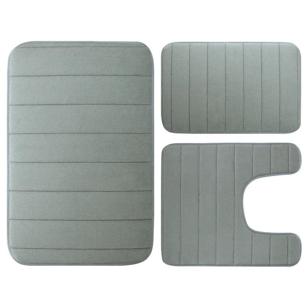 tapis bain mousse mémoire forme absorbant antidérapant moderne rayé beige clair salle bain lavable