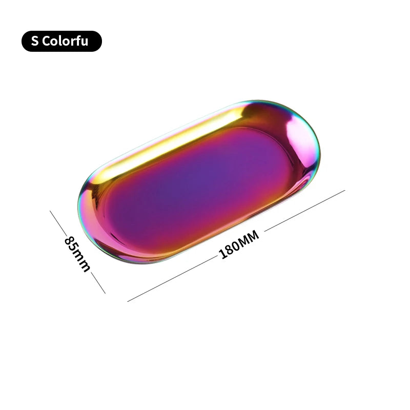 assiettes ovales modernes or argent multicolore assiettes décoration métal inoxydable lisses brillantes respectueux environnement