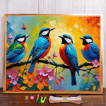 tableau broderie oiseaux colorés motifs fleurs moderne coton éco ruban guide
