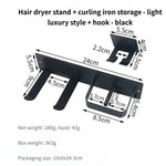 support mural anti dérapant porte sèche cheveux moderne finition inoxydable blanc noir doré
