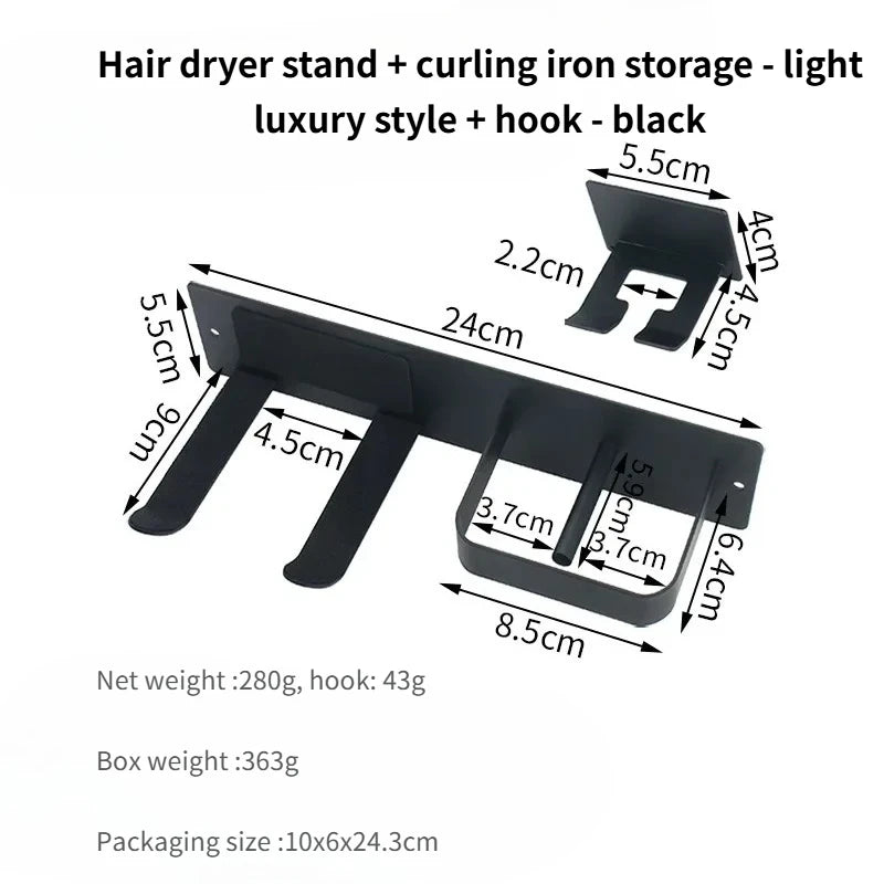 support mural anti dérapant porte sèche cheveux moderne finition inoxydable blanc noir doré