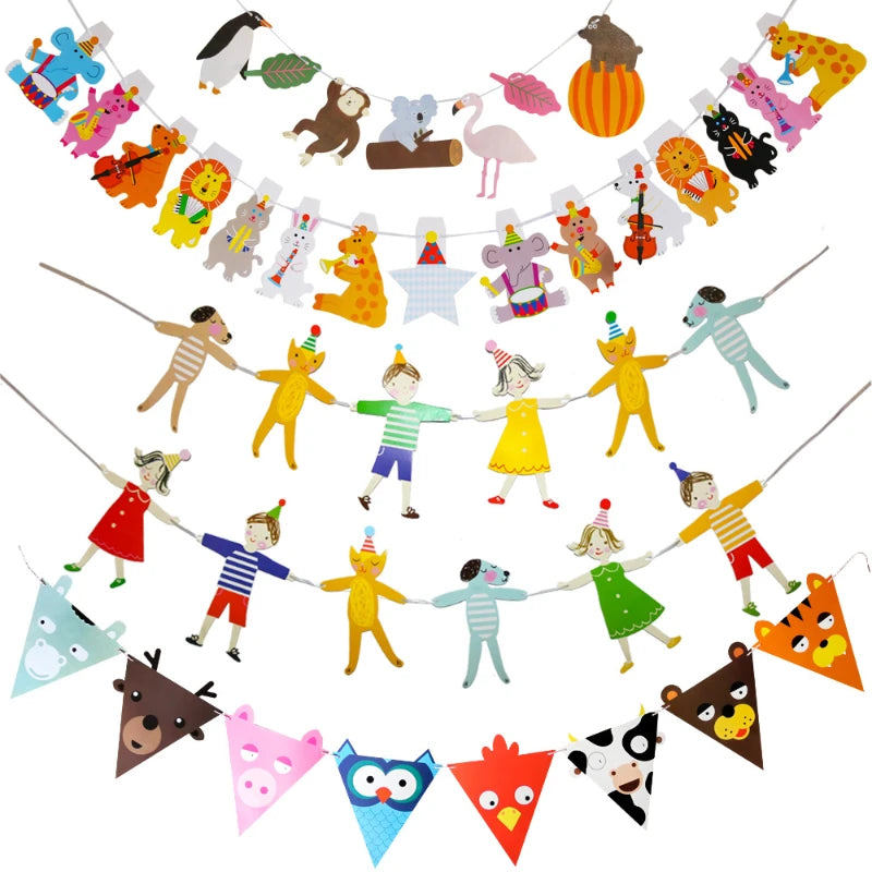 guirlande fête multicolore dessins animaux motifs géométriques enfant décoration anniversaire noël mariage