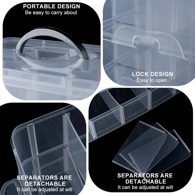 boîte rangement transparente compartiments amovibles organisation bijoux boutons cartes modernes pratiques transporte facile
