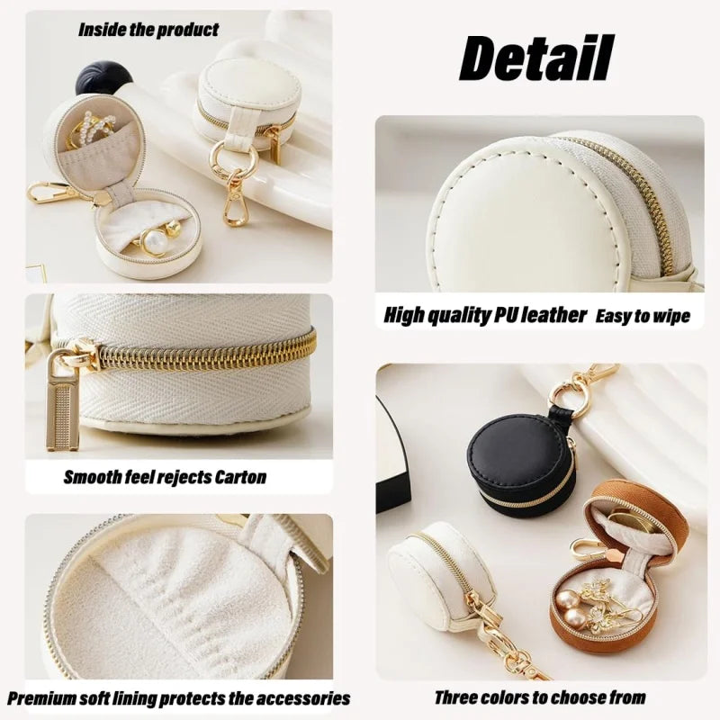 boîte bijoux ronde velours blanc classique anneaux métalliques boucles oreilles bague décoration cadeau femme