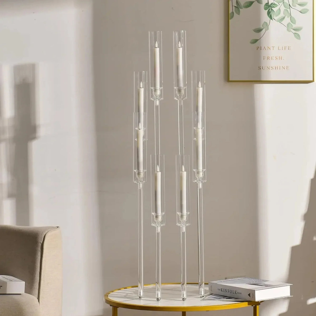 support bougies moderne transparent 98cm hauteur mariage led chandelles sac transport couteau précision