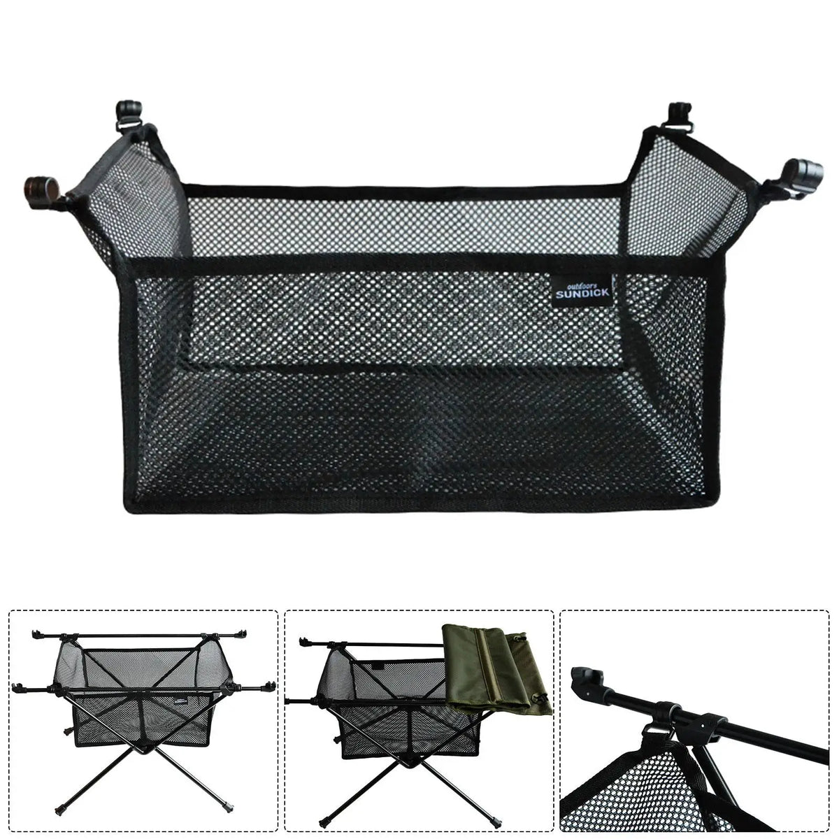 table pliable vert olive maille noire clips extensible rangement moderne camping