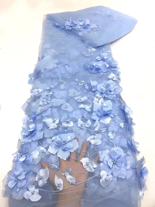 tissu dentelle fleurs relief brodé tulle décoratif mariage robe soirée bleu rose noir