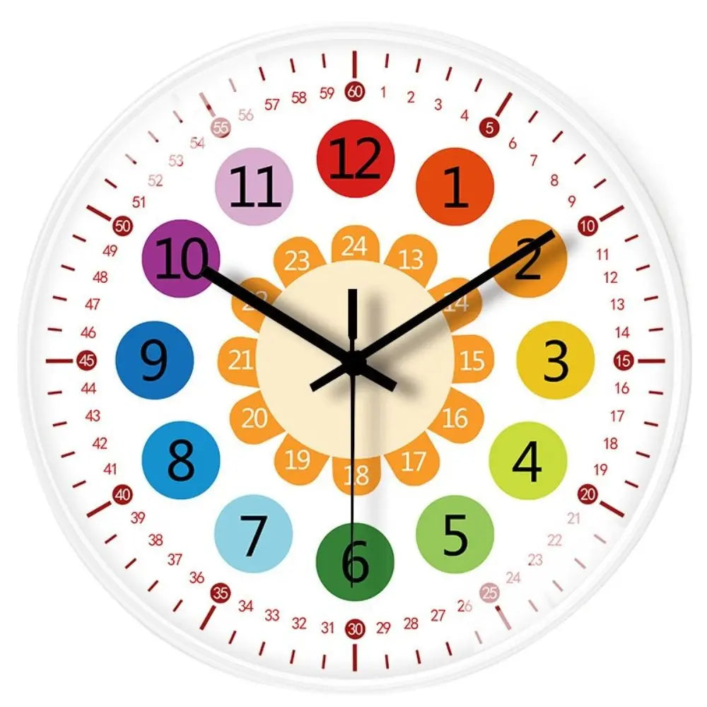 horloge murale silencieuse apprentissage dessin animé colorée enfants sections colorées motifs