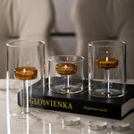 bougeoir moderne verre transparent orange pied simple décoration intérieure bougie