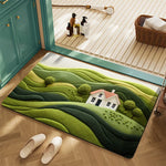 tapis moderne floral relief vert foncé rose blanc entrée bain lettres cœur feuilles