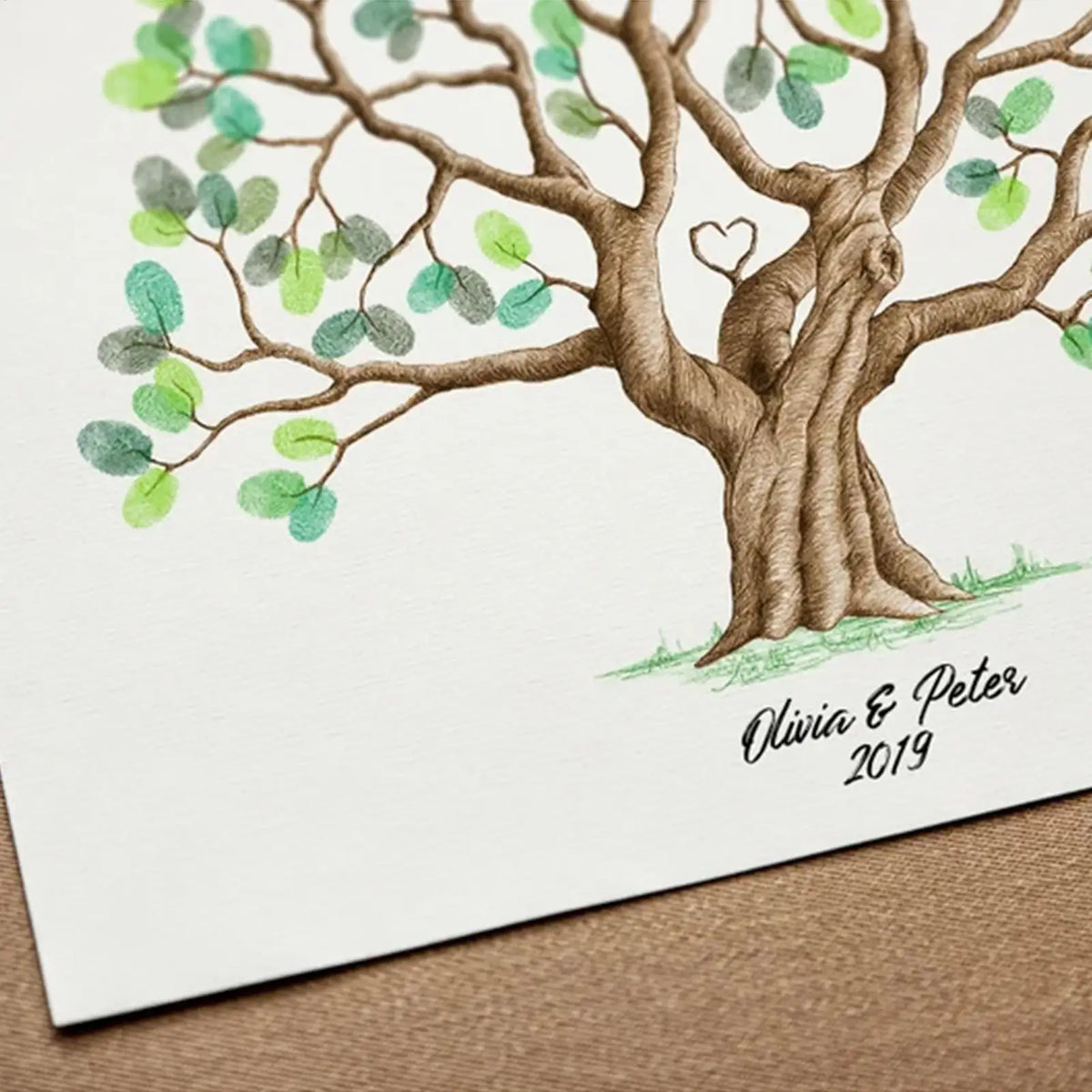 tableau decoratif impression toile arbre empreintes digitales marron rouge rose vert blanc beau romantique