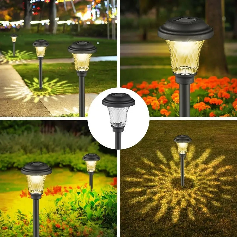 lampe solaire jardin led moderne acier poli ip65 verre texturé noir transparent alléeextérieur
