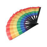 éventail pliant bambou tissu noir multicolore motif géométrique classique moderne